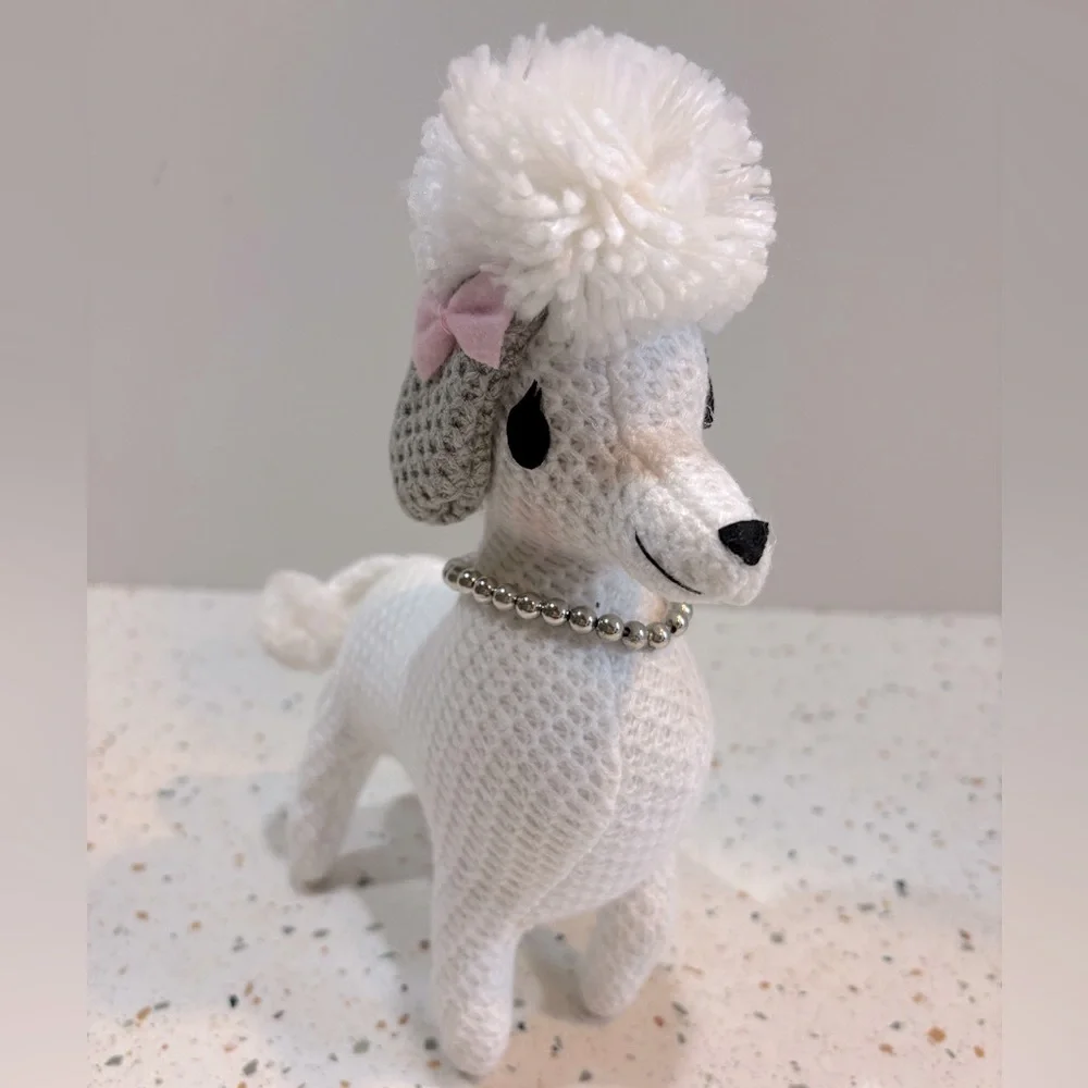 White and‎ Gray Poodle Plush Toy with Pink Bow